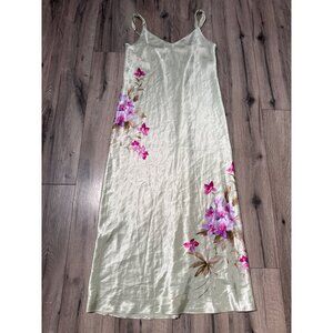 Valerie Stevens Intimates Floral Satin Slip Dress Lt Green Pink Orchid Print Max